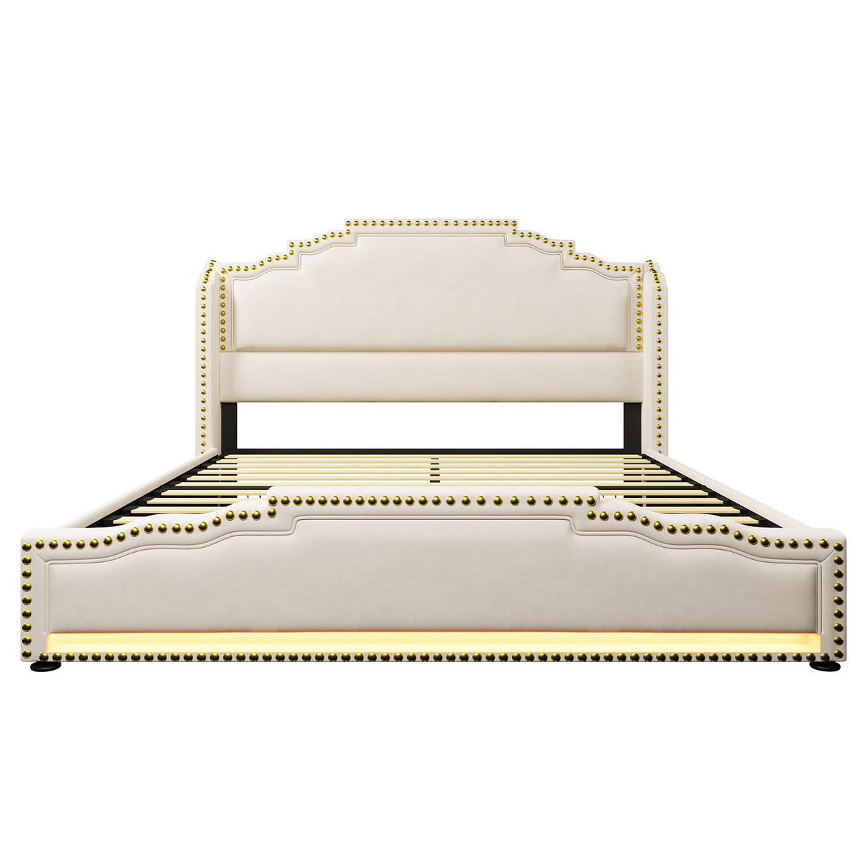 POLSTERBETT 140/200 cm Beige mit LED-Beleuchtung und USB-C-Anschluss - Beige, Textil (140/200cm) - OKWISH