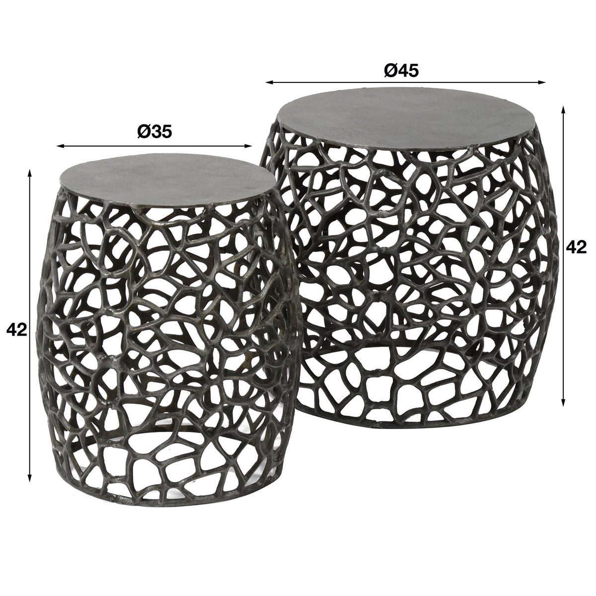 BEISTELLTISCH Maze Grau 45/45/42 cm 2er-Set - Grau, Metall (45/45/42cm) - Hoyz Collection