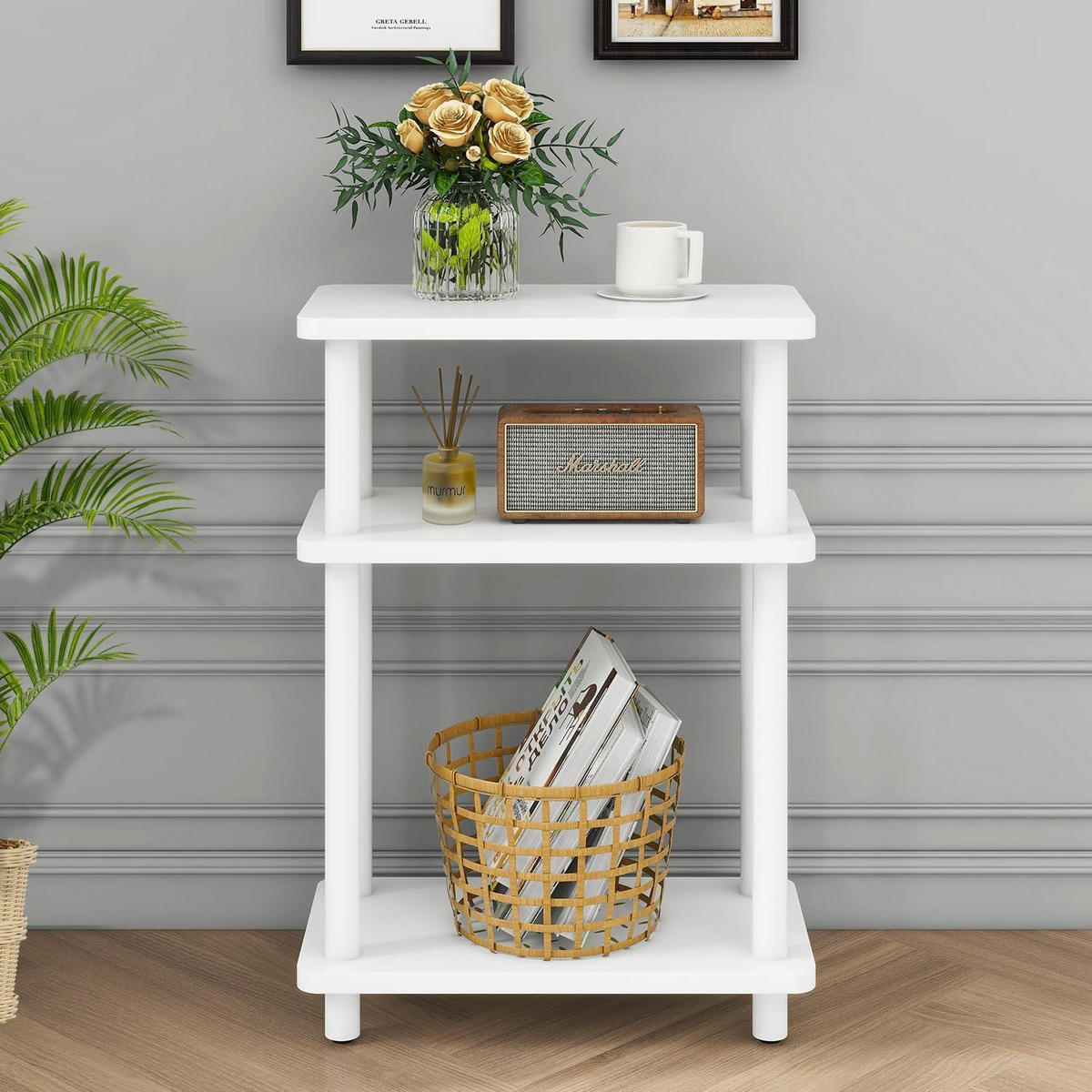 BEISTELLTISCH 3-stufig Weiß 40 x 18 x 62.5 cm - Weiß, Holzwerkstoff (18/40/62.5cm)