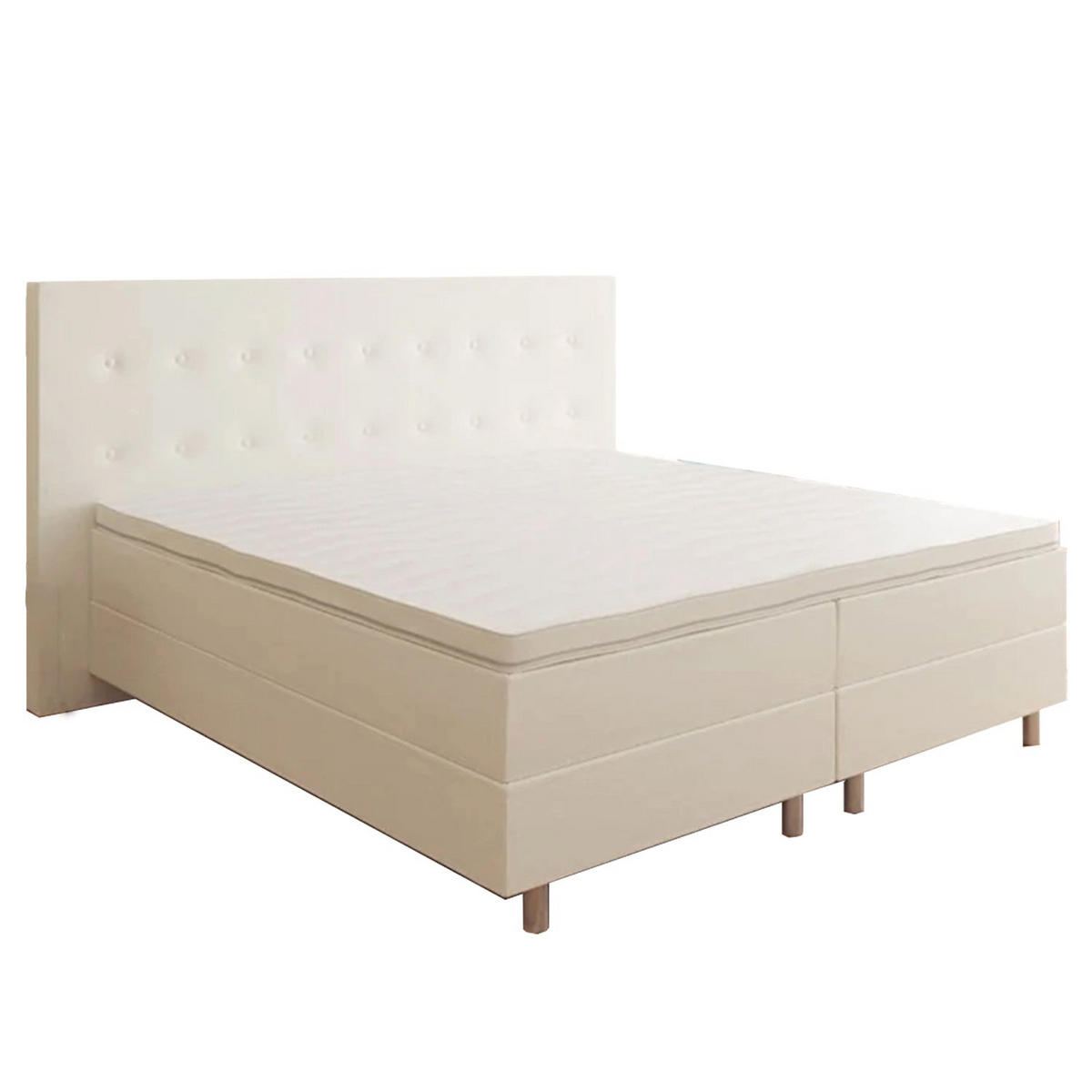 BOXBETT RIO Barcelona 5-Zonen mit Visco Topper H3 First Class Bett in verschiedenen Farben und Größen - Creme, Holz/Holzwerkstoff (160/200cm) - Best For Home