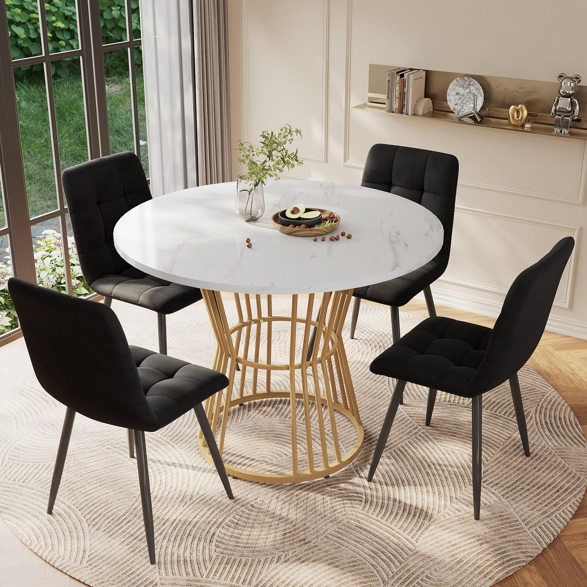 ESSTISCH aus MDF mit Marmormuster & Metallgestell, Ø 100/75 cm, Gold - Goldfarben, Holzwerkstoff (100/100/75cm) - Redom