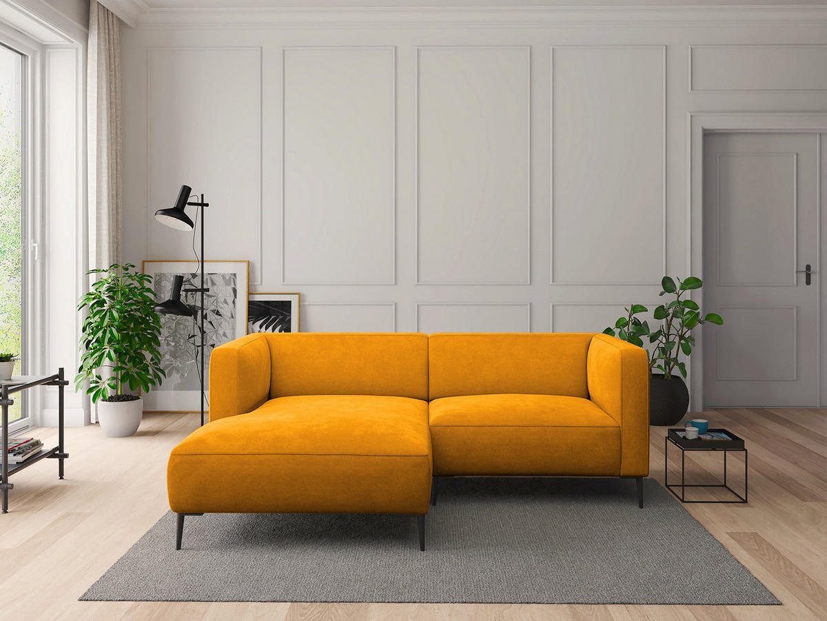 1,5-SITZER ECKSOFA mit Longchair - Gelb/Schwarz, Textil/Metall (211/148cm) - home24