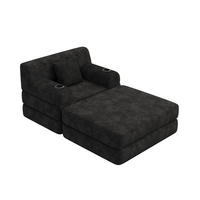 SCHLAFSOFA mit Hocker und Liegefunktion aus Cord mit Getränkehaltern - Schwarz, Textil (191/60/162cm) - EVRYAE