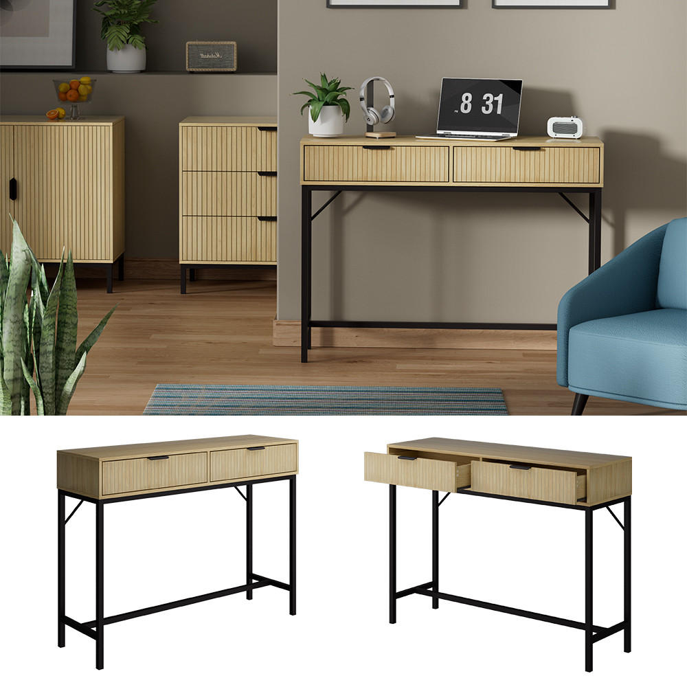 SCHREIBTISCH Lennox Eiche 100 x 30 cm mit 2 Schubladen - Eichefarben/Schwarz, Holzwerkstoff (30/100/75cm) - Vicco