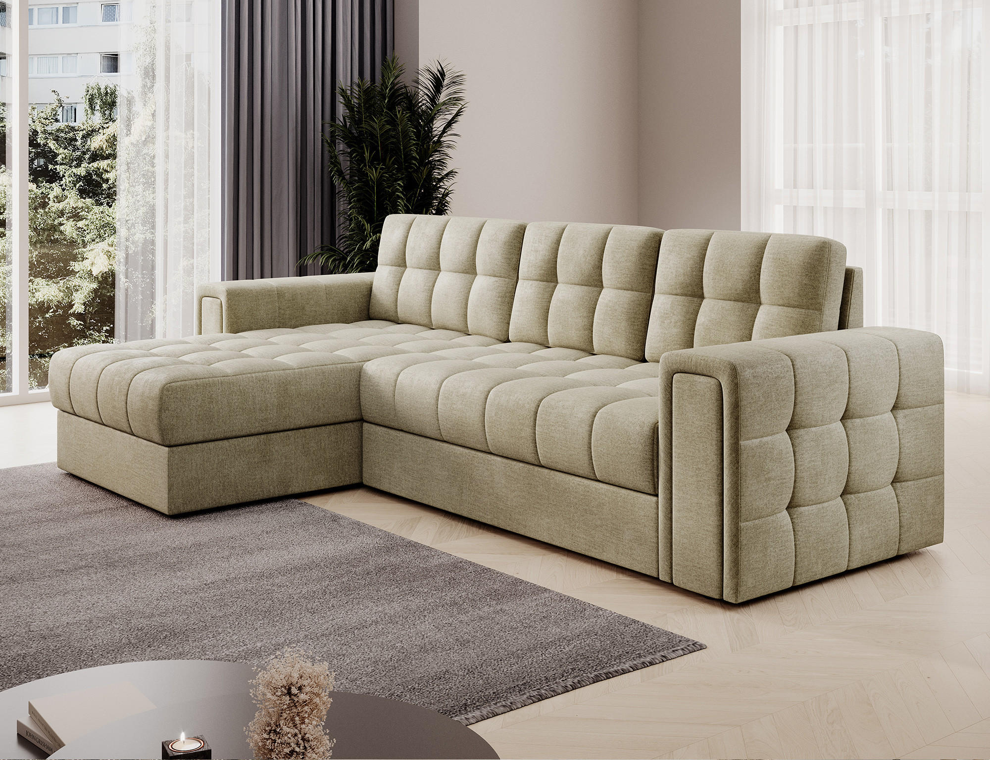 Thumbnail - Möblo Ecksofa, Beige, Holzwerkstoff, 5-Sitzer, L-Form,L-Form, 260x150 cm, Wohnzimmer, Sofas & Couches, Wohnlandschaften,...