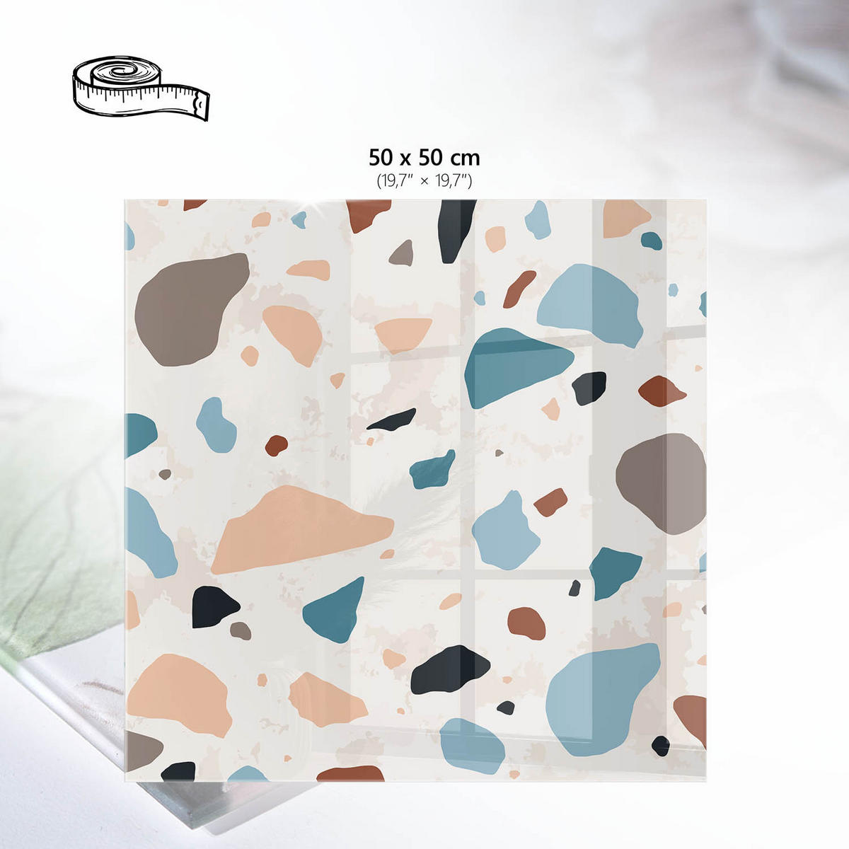 TISCHPLATTE 50x50 cm – Farbenfroher Terrazzo - Braun, Glas (50/50/0.4cm) - Wallfluent