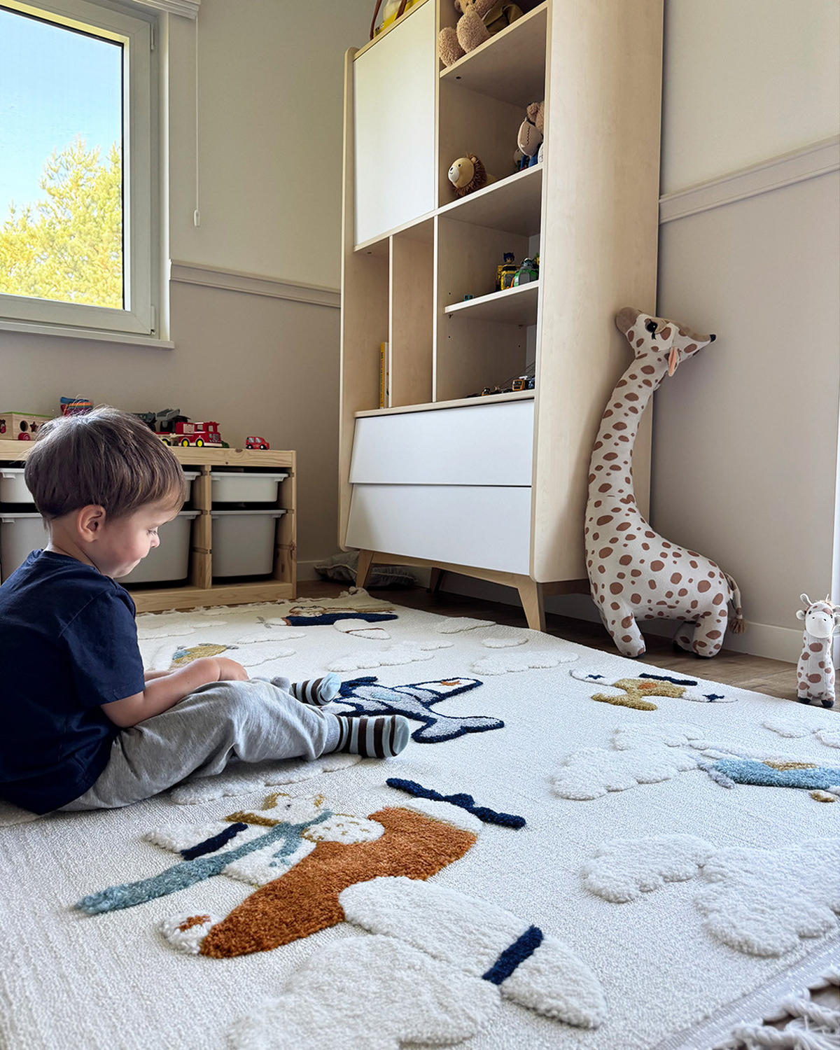 KINDERTEPPICH Buffo Aereo Mazovia 80x150cm Beige Creme Flugzeug Mittelflor mit Fransen - Multicolor/Creme, Textil (80/150cm) - Mazovia