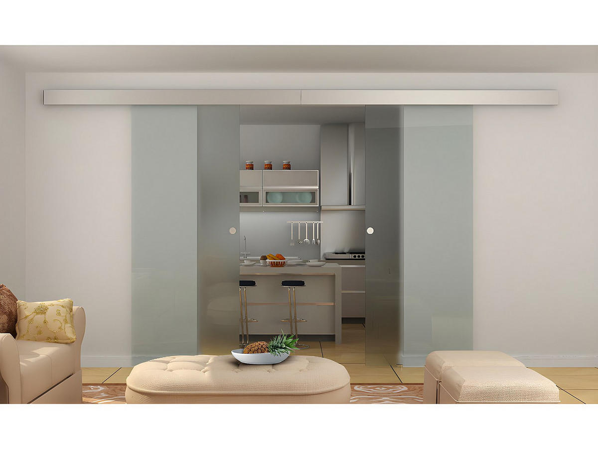 GLASSCHIEBETÜR Alusystem Doppelflügel - 205 x 166 cm - ALINA - Transparent, Metall (83/205/0.8cm) - Vente-Unique
