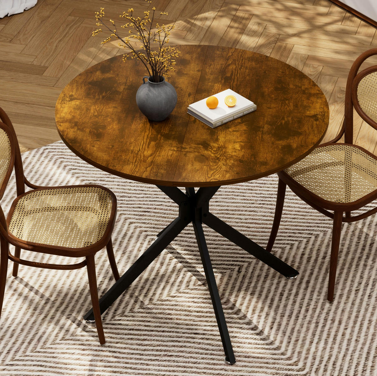 STOL za blagovaonicu 90 cm, iverica i metal, vintage smeđe-crni - crna, drvni materijal (90/90/78cm) - BEAOK
