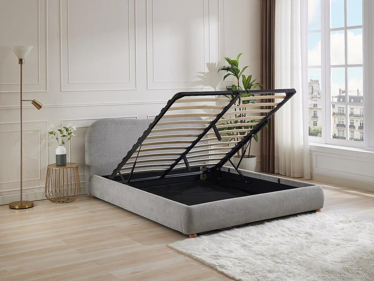 BETT mit Bettkasten - 1 Person - Stoff - Hellgrau - Hellgrau, Textil (120/190cm) - Vente-Unique