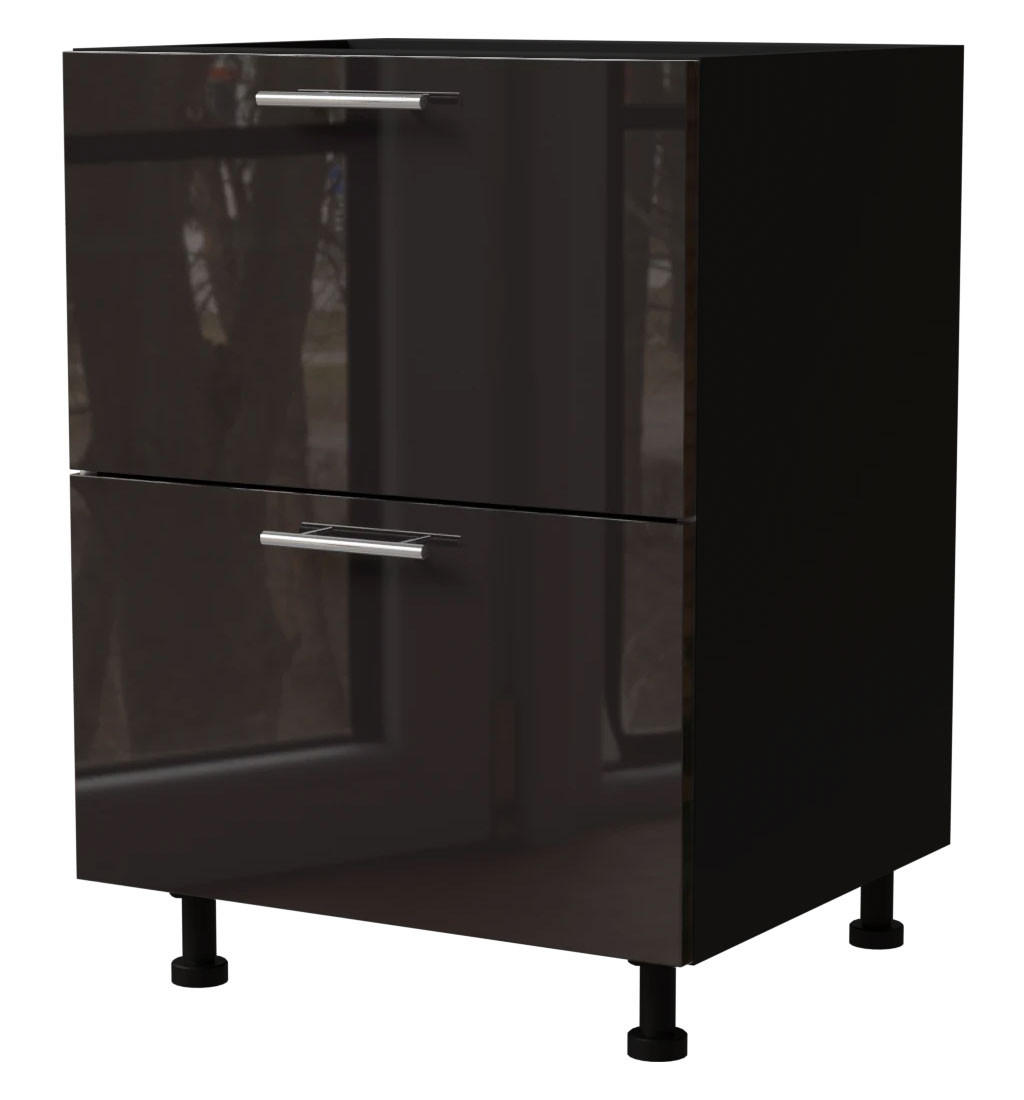 Feldmann-Wohnen Schubladenunterschrank Schwarz Hochglanz, Schwarz 60x82x50 cm