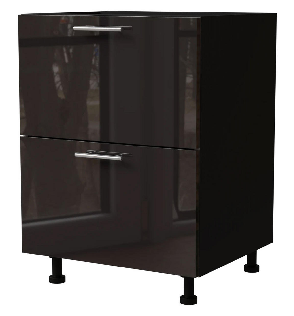 SCHUBLADENUNTERSCHRANK Essen D2A/60/1A Schwarz Hochglanz / Schwarz Matt 60 / 50 / 82cm - Schwarz Hochglanz/Schwarz, Holz/Holzwerkstoff (60/82/50cm) - Feldmann-Wohnen