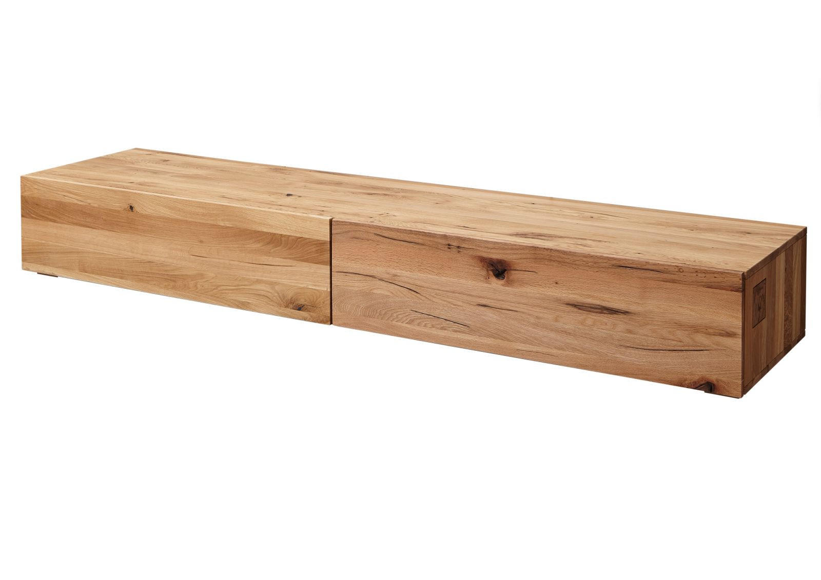 TV-BOARD Wild-/Zerreiche 220x52x32 natur geölt FRANKFURT #108 - Naturfarben, Holz (220/32/52cm) - Massivmoebel24