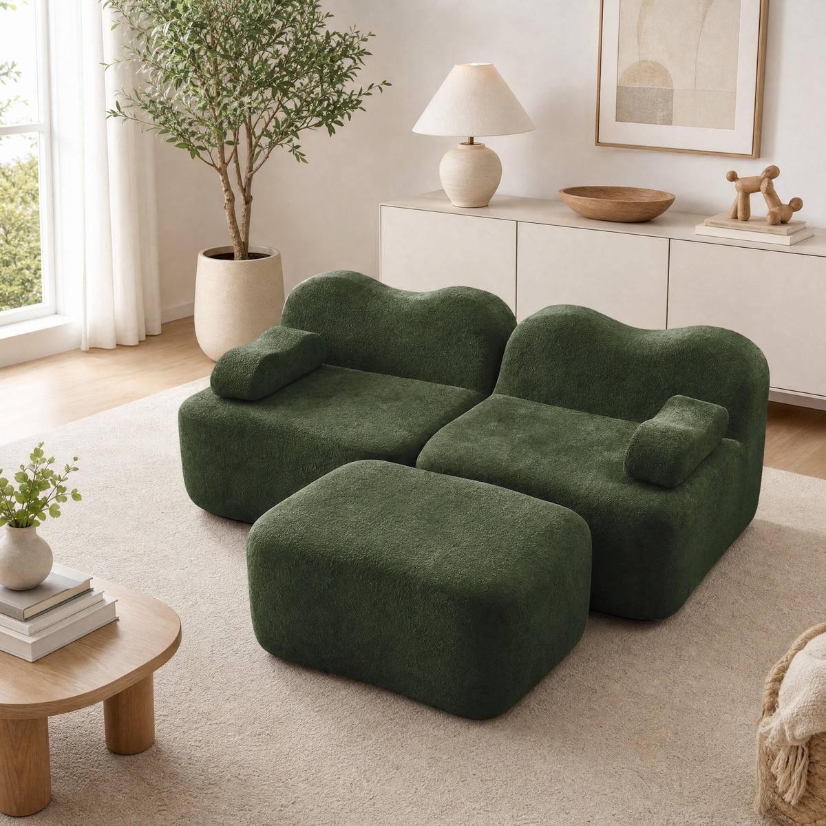 SOFA 192/167/70 cm in Grün aus Samt mit Ottomane - Grün, Textil (167/70/192cm) - Flora Grace