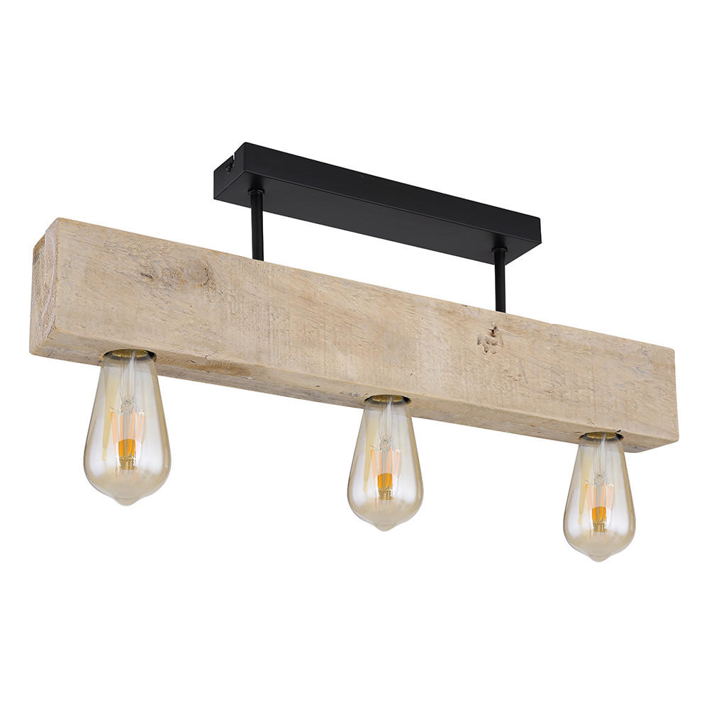 3 FLAMMIGE HÄNGELEUCHTE Metall Holz Braun - Braun, Holz (60/6/19cm) - Globo Lighting