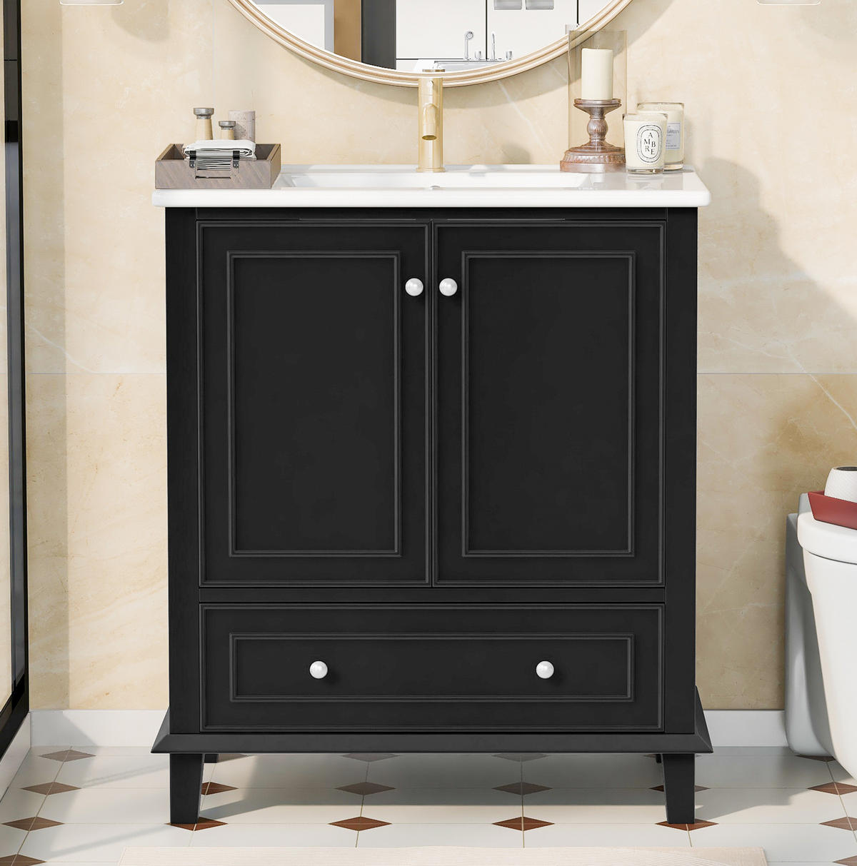 BADEZIMMERSCHRANK mit Keramikwaschbecken 73 x 45 x 87 cm Schwarz - Schwarz, Holzwerkstoff (45/87/73cm) - Beauniv