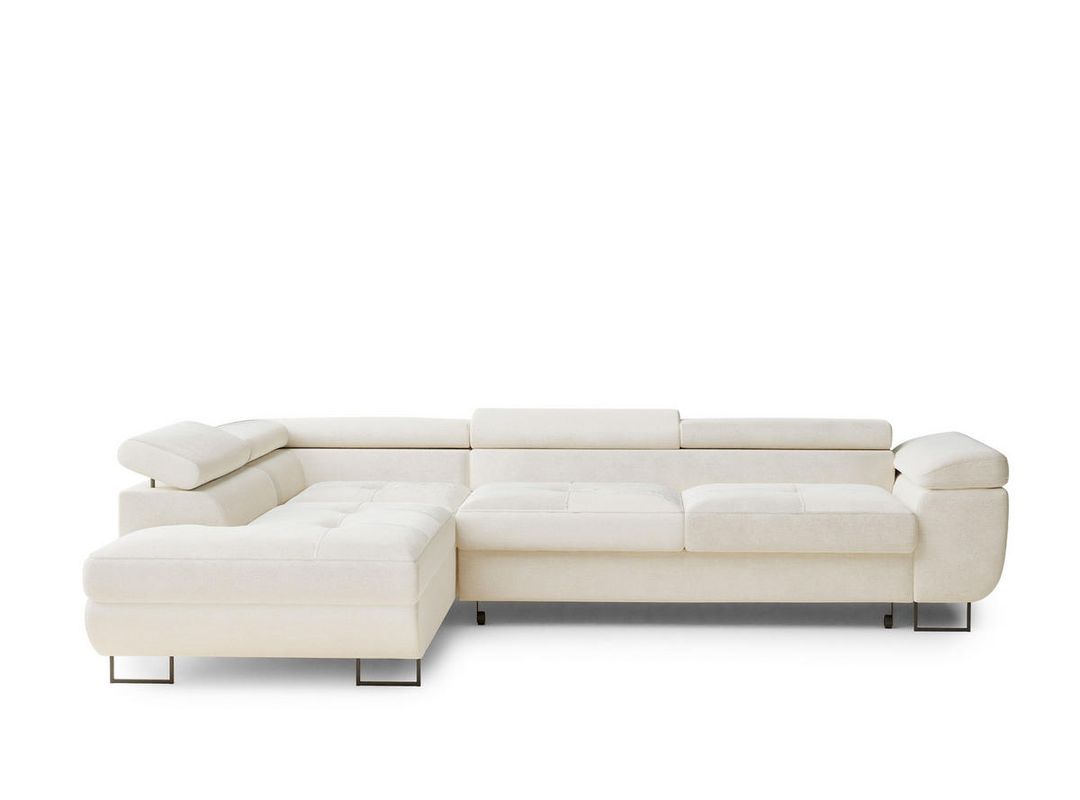 ECKSOFA Concord Creme Chenille-Stoff - Links Seite - Creme/Schwarz, Holz/Holzwerkstoff (203/277cm) - Maison de Reve