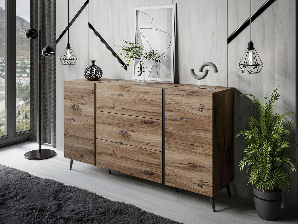 SIDEBOARD mit Schubladen ONYX LOFT auf Beinen Push Open - Eichefarben, Holzwerkstoff (158/88/41.3cm) - Lookway