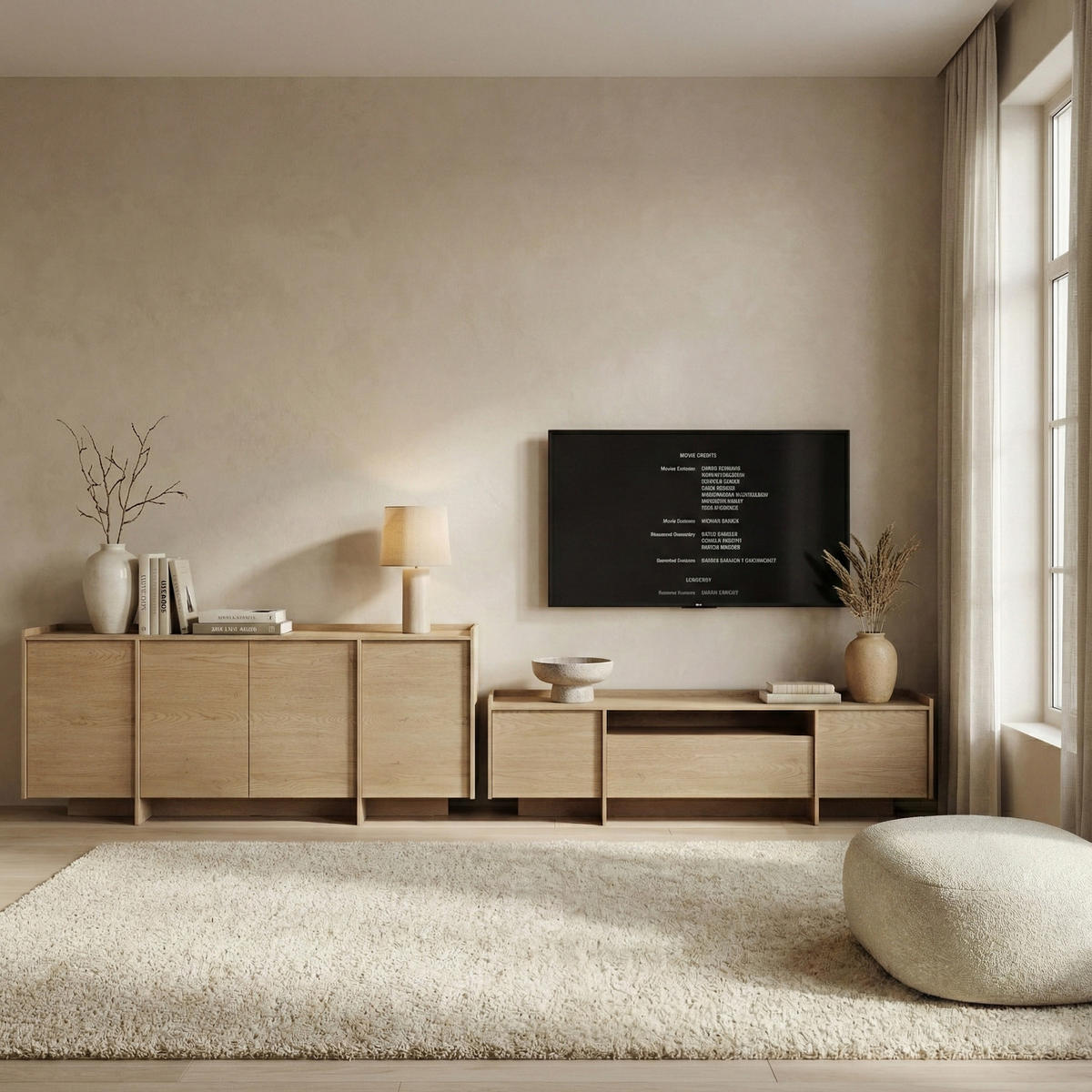 KOMMODE Juni + Lowboard im Japandi Stil, 200 cm, eiche Cremona - Eichefarben, Holzwerkstoff (200/90/38cm) - Beautysofa