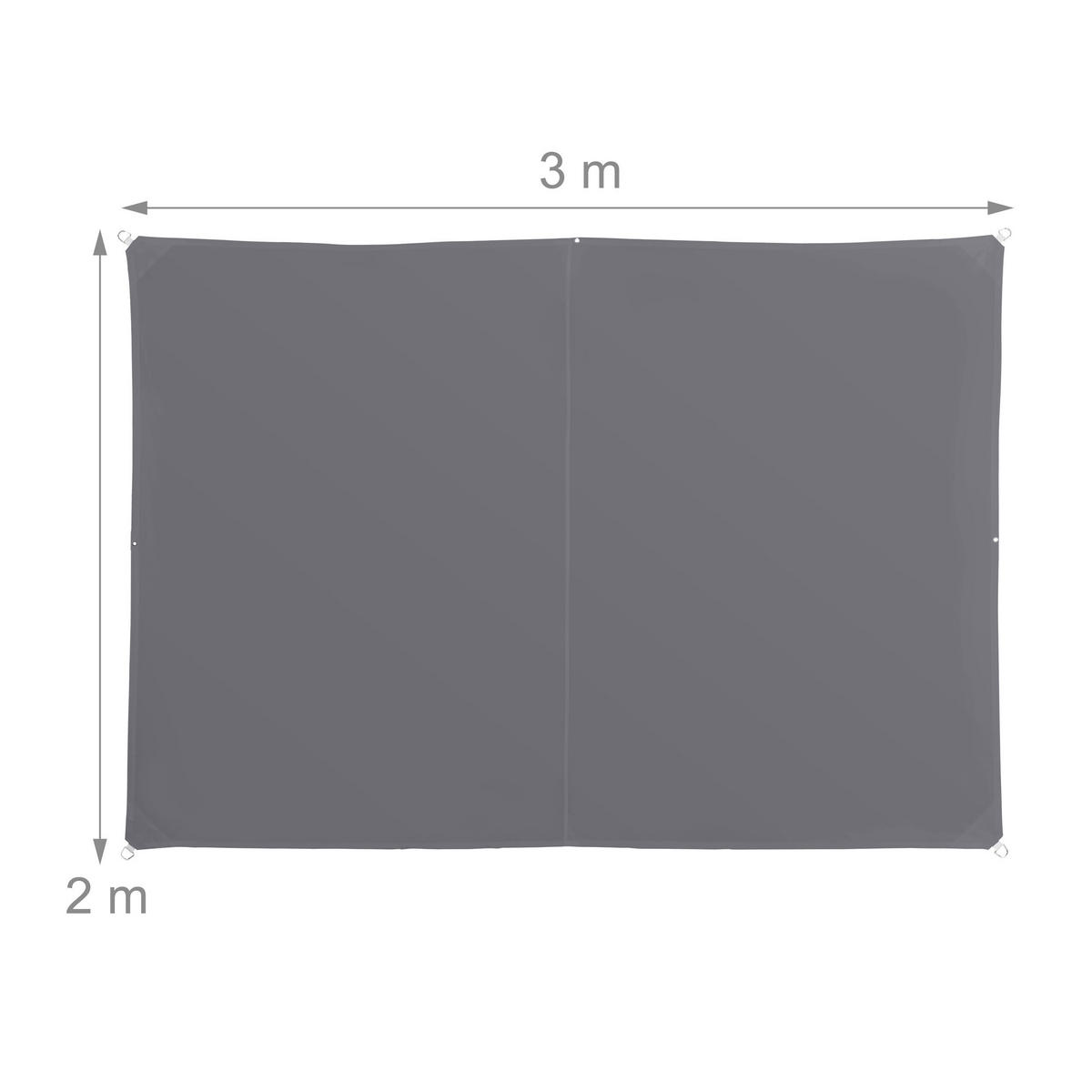 SONNENSEGEL Grau UV-Schutz 30+ 2x3 m - Grau, Textil/Metall (300/200cm) - Relaxdays