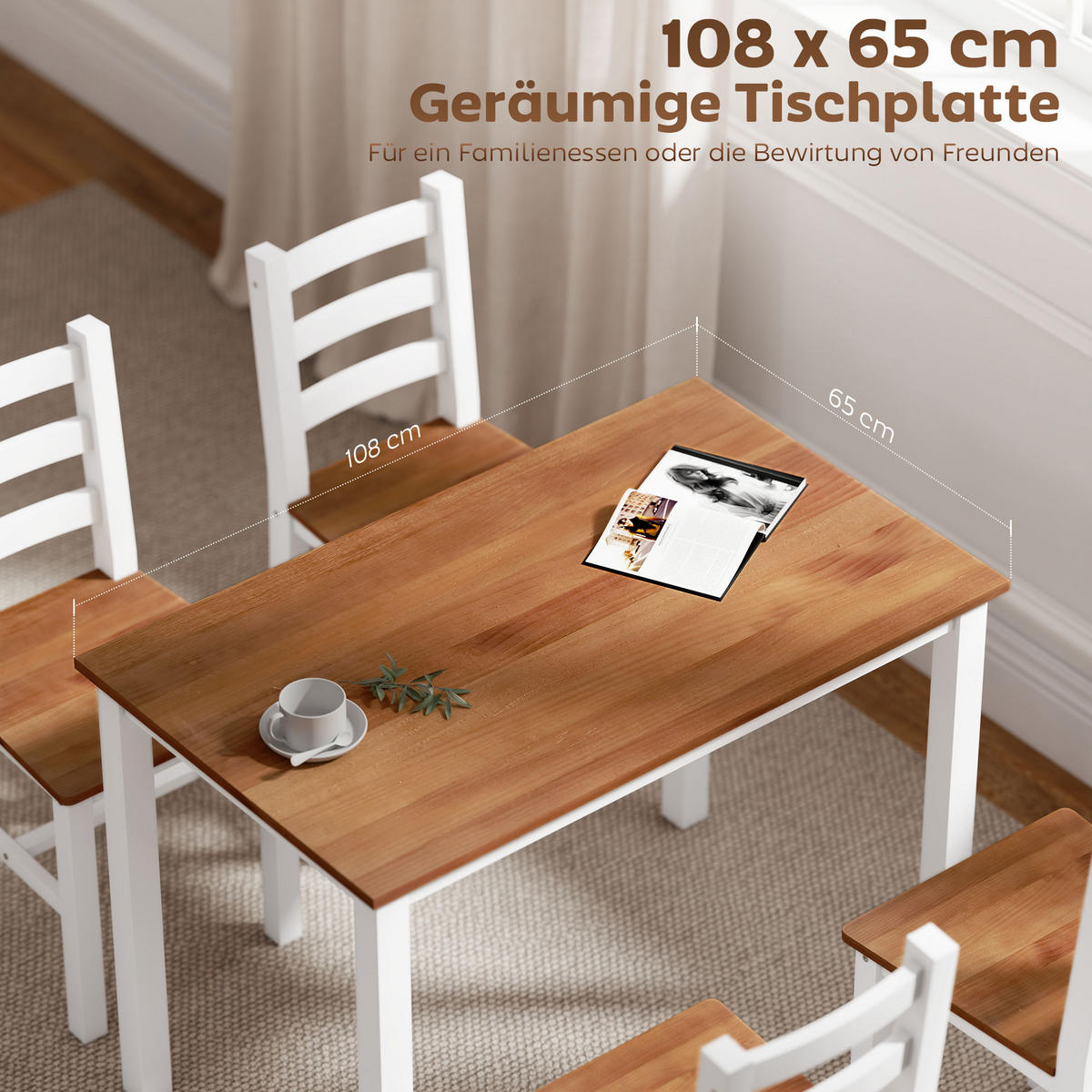 ESSTISCH-SET DE-10191 5-teilig, rechteckig Braun - Braun, Holzwerkstoff (65/75/108cm) - ComfortXL