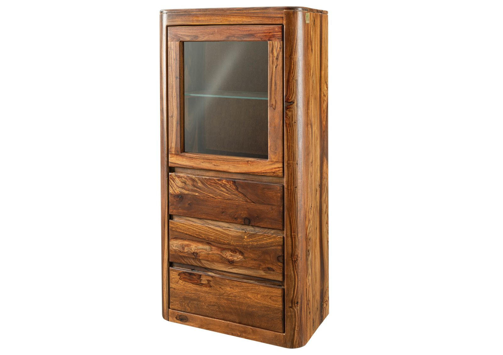 VITRINE Sheesham 70x40x145 walnuss gewachst TORONTO #208 - Walnussfarben, Holz (70/145/40cm) - Massivmoebel24