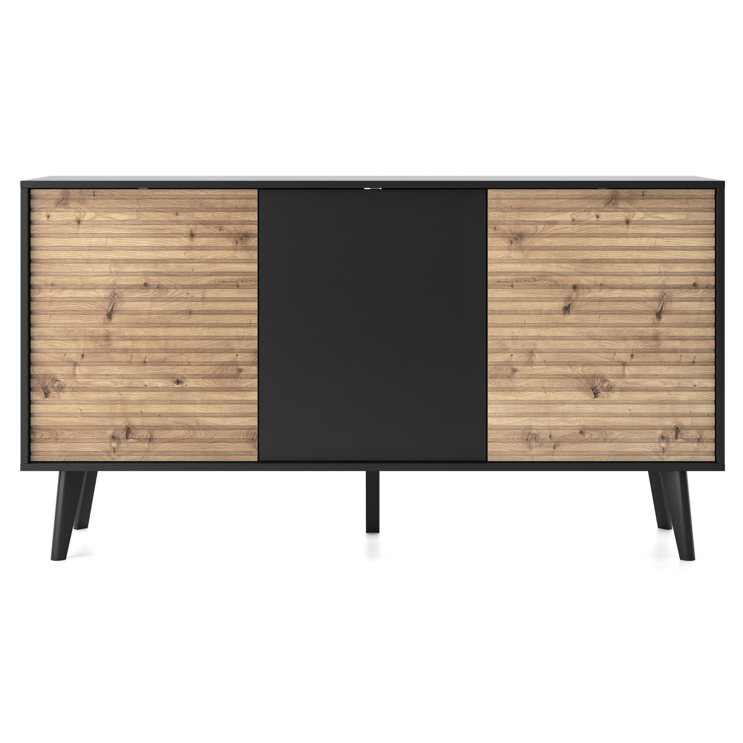 SIDEBOARD Saskatoon K154 – Schwarz, Artisan-Eiche - Schwarz/Eiche Artisan, Glas/Holzwerkstoff (154/83/39cm) - Komodee