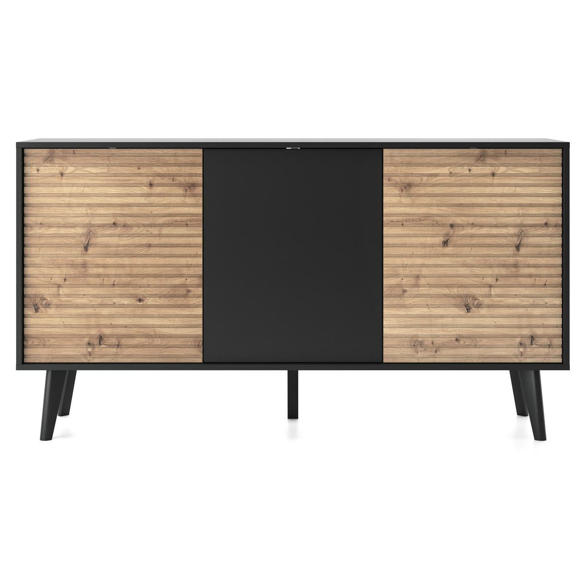 SIDEBOARD Saskatoon K154 – Schwarz, Artisan-Eiche - Schwarz/Eiche Artisan, Glas/Holzwerkstoff (154/83/39cm) - Komodee