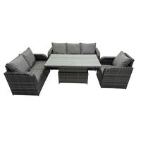 GARTENMÖBEL SET mit 3-Sitzer Sofa, Stuhl Höhenverstellbarer Esstisch 6-Sitzer Grau - Dunkelgrau/Grau, Glas/Kunststoff - Fimous