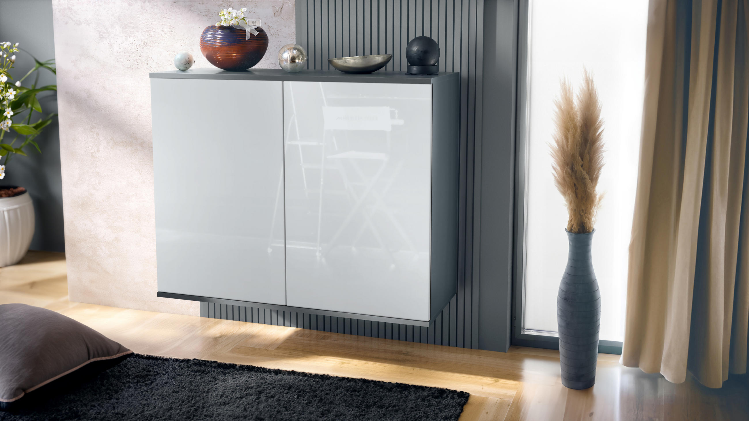 KOMMODE Skadu Weiß Hochglanz - Weiß Hochglanz, Holzwerkstoff (92.5/73.5/35cm) - Vladon