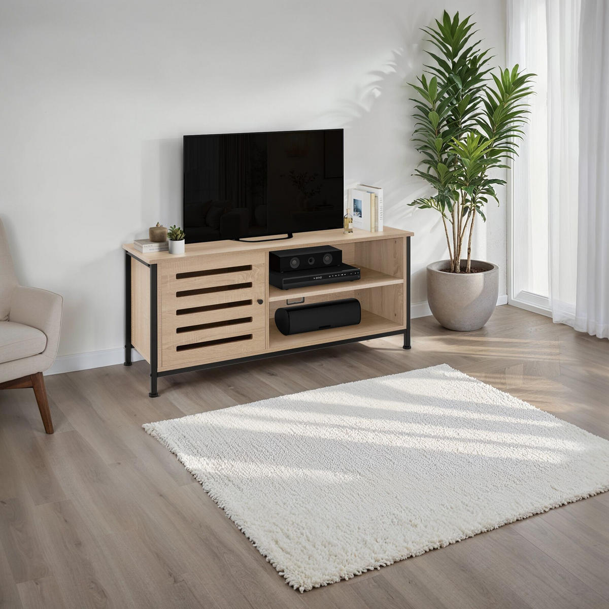 TV-BOARD Galway,110 x 41,5 x 50,5 cm,Industrial Holz hell, Eiche Sonoma - Naturfarben, Holzwerkstoff (41.5/50.5/110cm) - tectake
