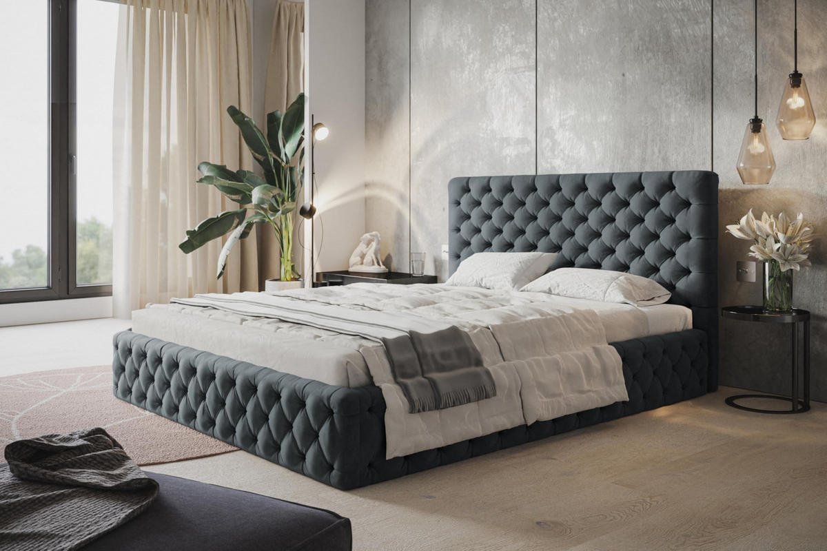 BETT 120x200 - Polsterbett mit Bettkasten und Holzrahmen - Elegant Betten - Weicher Jasminstoff - Kollektion Miami, Dunkelgrau - AlpiMeble - Dunkelgrau, Holz/Kunststoff (120/200cm) - Alpi-Möbel