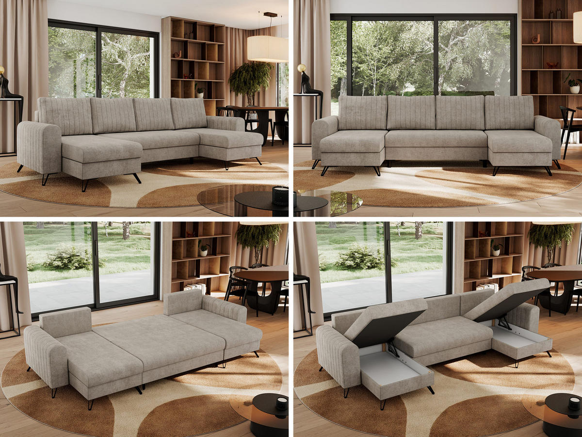 WOHNLANDSCHAFT AXEL U Struktur Beige - Beige/Schwarz, Textil/Metall (312/90/140cm) - MKS