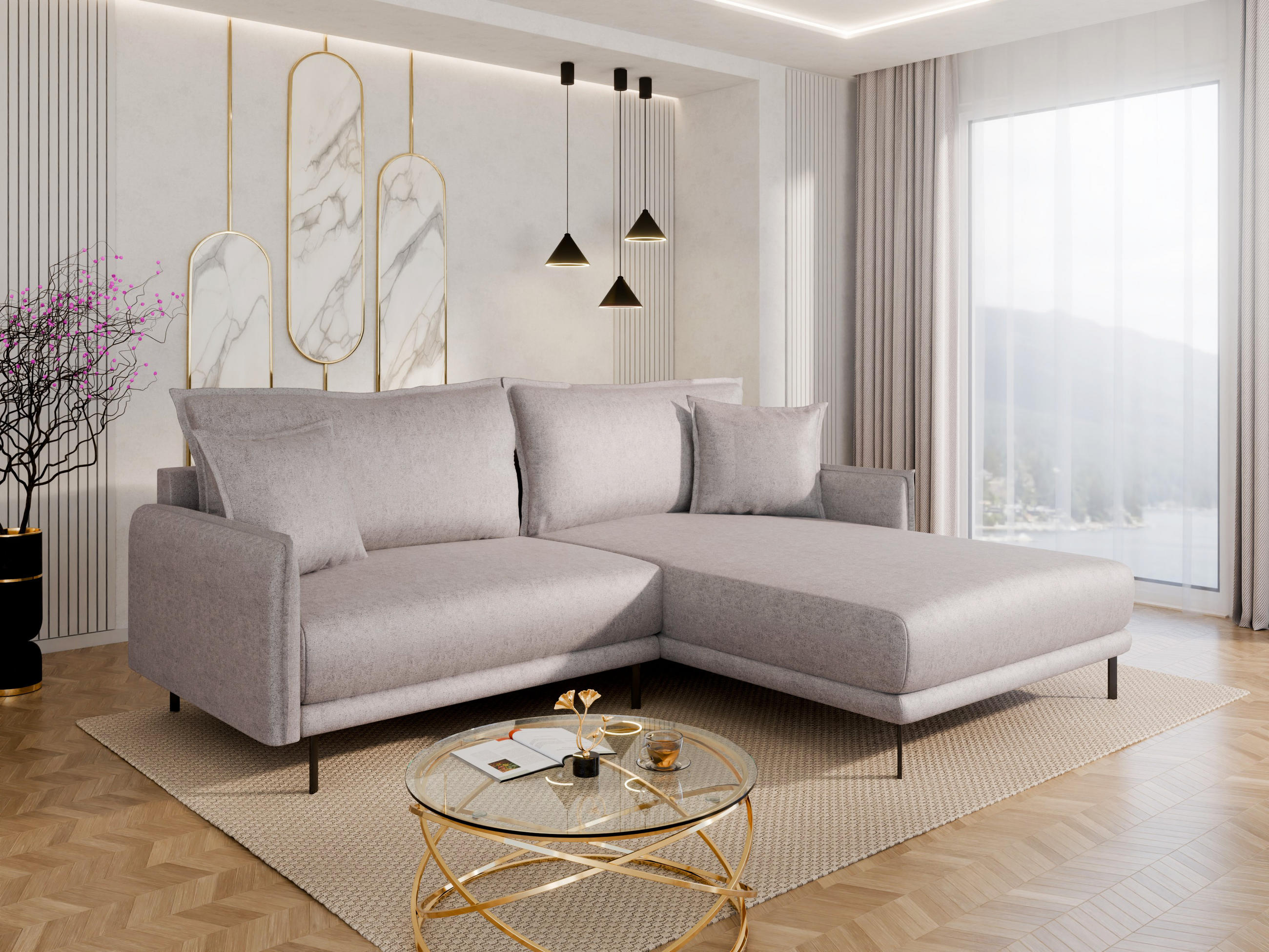 ECKSOFA Selva – modernes Design trifft auf höchsten Komfort, Hellgrau - Hellgrau, Holz (246/190cm) - Panda Möbel