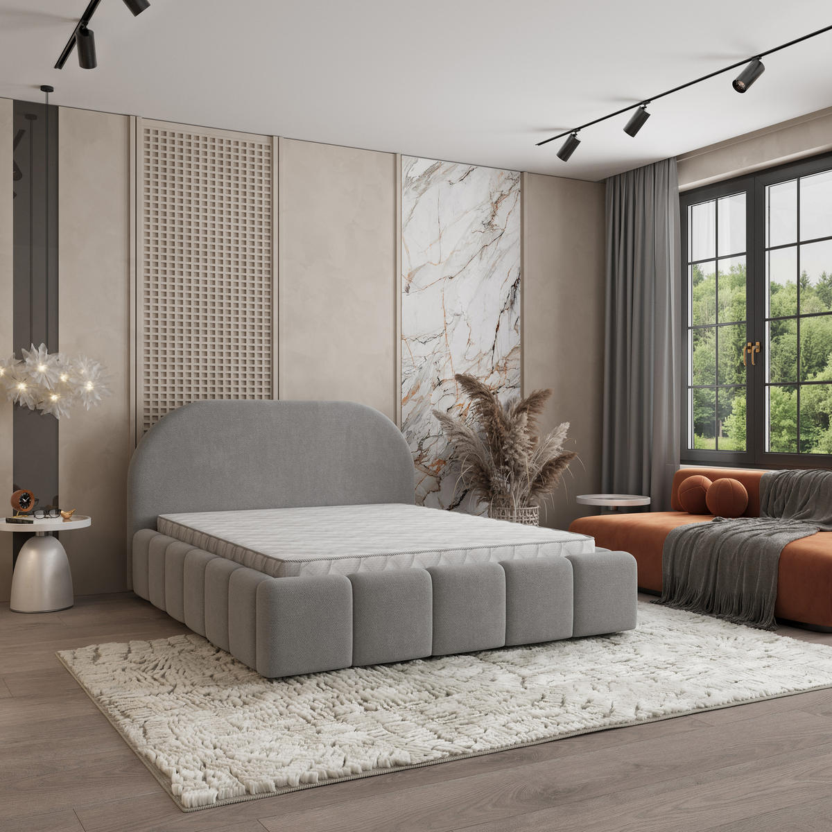 POLSTERBETT FLUSSO 200x200 cm mit Bettkästen - Grau - Grau, Holz (200/200cm) - MASSENO