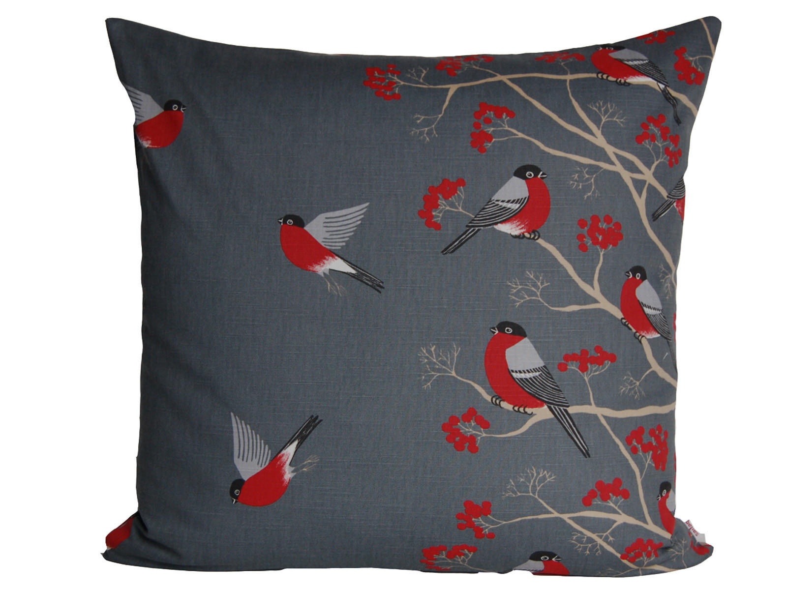 KISSENHÜLLE Beeren Vögel Baumwolle stone 60/60 cm - Grau, Textil (60/60cm) - beties Heimtextil