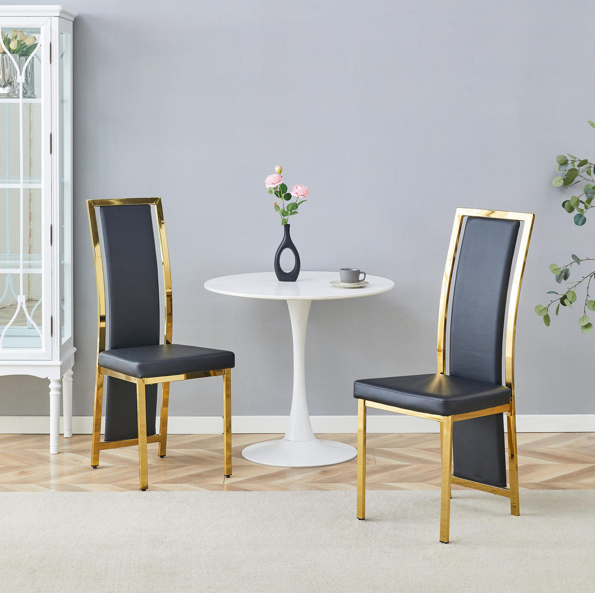 ESSZIMMERSTUHL 2er-Set 109 cm Metall PU-Leder Schwarz Gold - Schwarz, Metall (42.7/109/44cm) - Meubliv