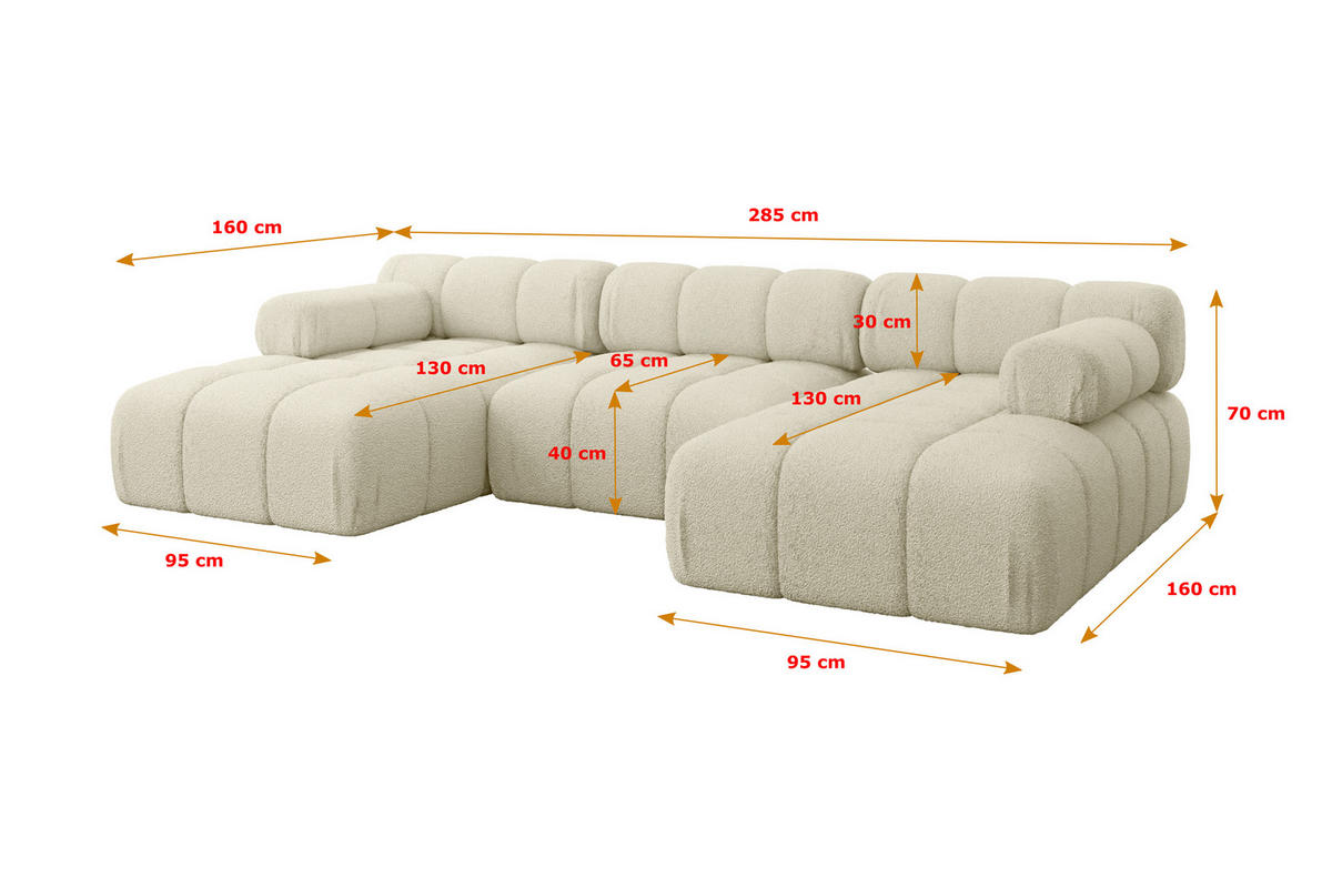 WOHNLANDSCHAFT modulares Sofa Tesso-U1 - 285x160x70 cm Beige Bouclé - Beige, Holzwerkstoff/Textil (285/70/160cm) - ALTDECOR