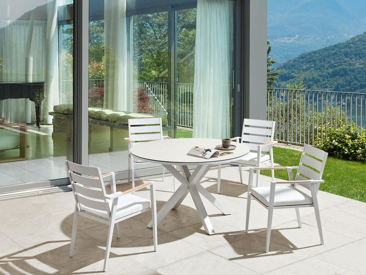 GARTENTISCH Weiß Maletto - Beige/Weiß, Keramik (120/120/75cm) - Beliani
