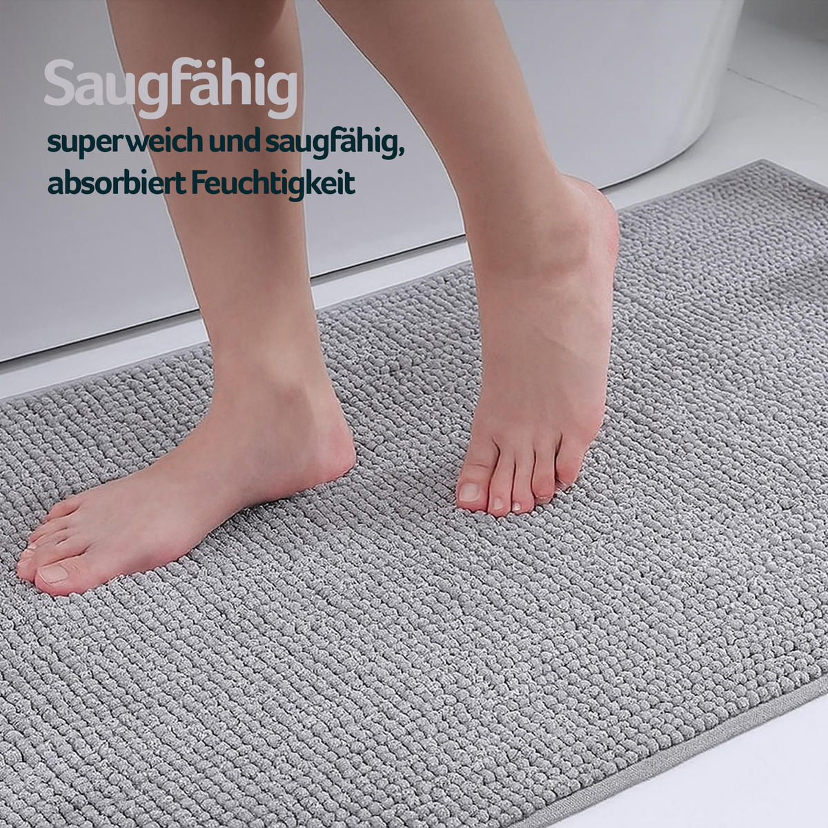 BADEMATTE Chenille XXL ( Hellgrau ) 60x90cm - Hellgrau, Textil (90/60cm) - Bestlivings