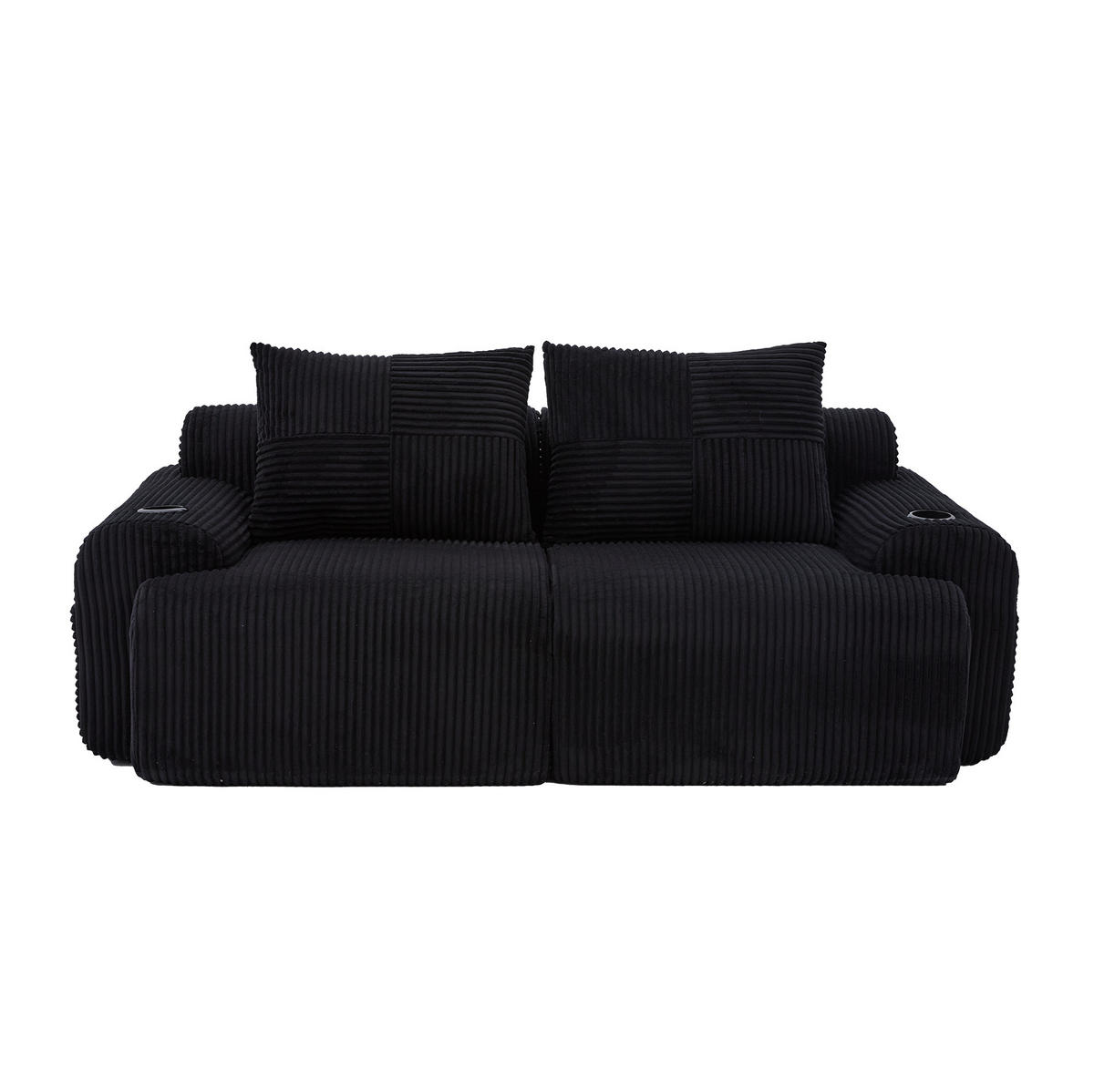 SOFA 2-Sitzer mit Cupholder 200 x 99 x 80 cm Cord Black - Schwarz, Kunststoff (99/80/200cm) - Meubliv