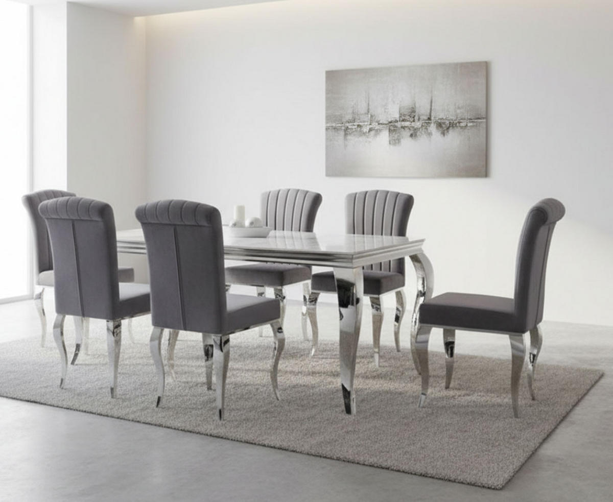 ESSTISCH Prince Weiß Marmor / Chrom 150 / 90 / 75cm - Silberfarben/Weiß, Holz/Keramik (90/150/75cm) - Feldmann-Wohnen