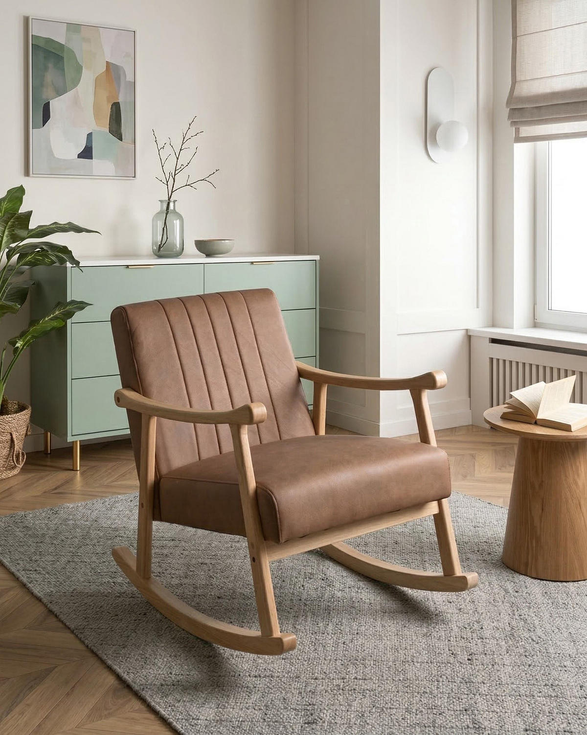 SCHAUKELSESSEL Kunstleder Braun Leknes - Hellbraun, Kunststoff (63/78/96cm) - Beliani