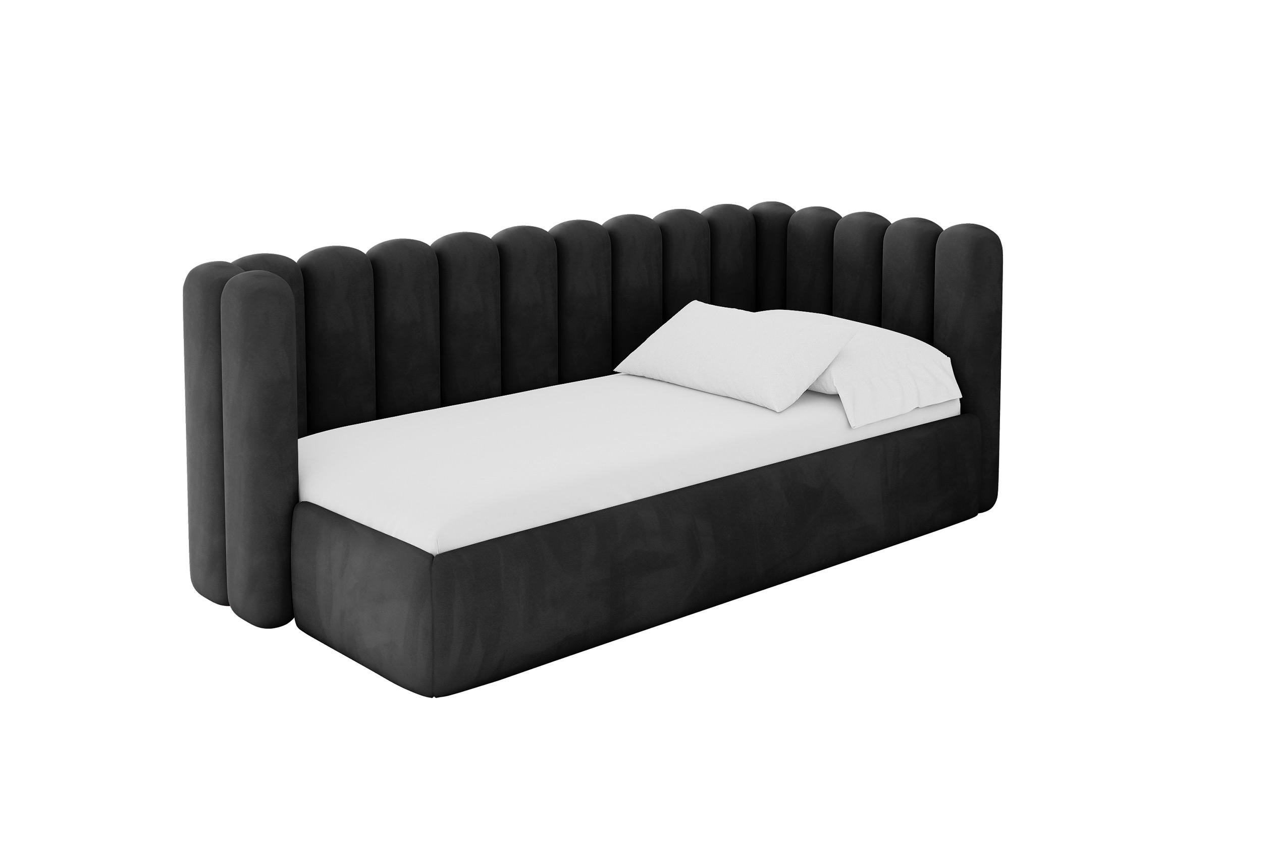 ALTDECOR JEDNOLŮŽKOVÁ POSTEL pro mládež s úložným prostorem a matrací H3/H4, vlevo - HUGY 100x200 černá