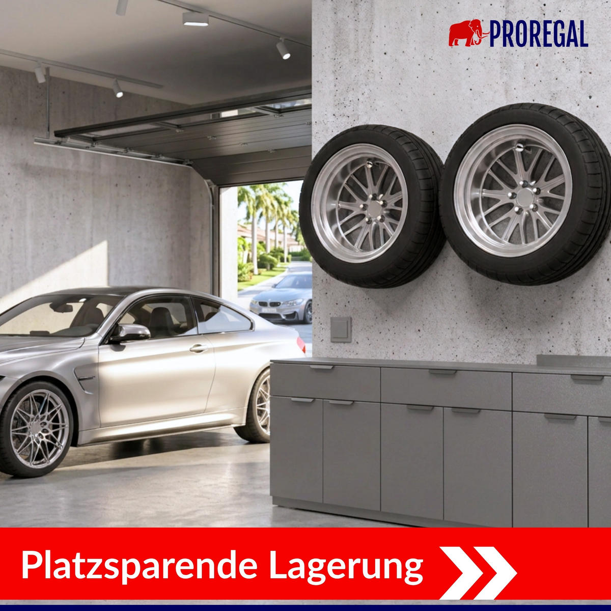 AUTOREIFEN-WANDHALTER PREX SMALL 4er Reifen Set HxBxT 10,5x2x10,5 cm Traglast 25 kg Schwarz Set für Garage Zum Anschrauben mit hoher Qualität - Schwarz, Metall (10.5/2/10.5cm) - PROREGAL