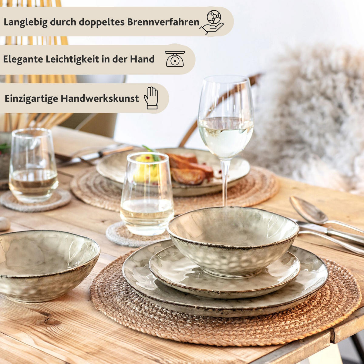 TAFELSERVICE POMPEI - 12 teilig aus Steingut - Beige, Keramik (35.4/33/36.29cm) - Sänger