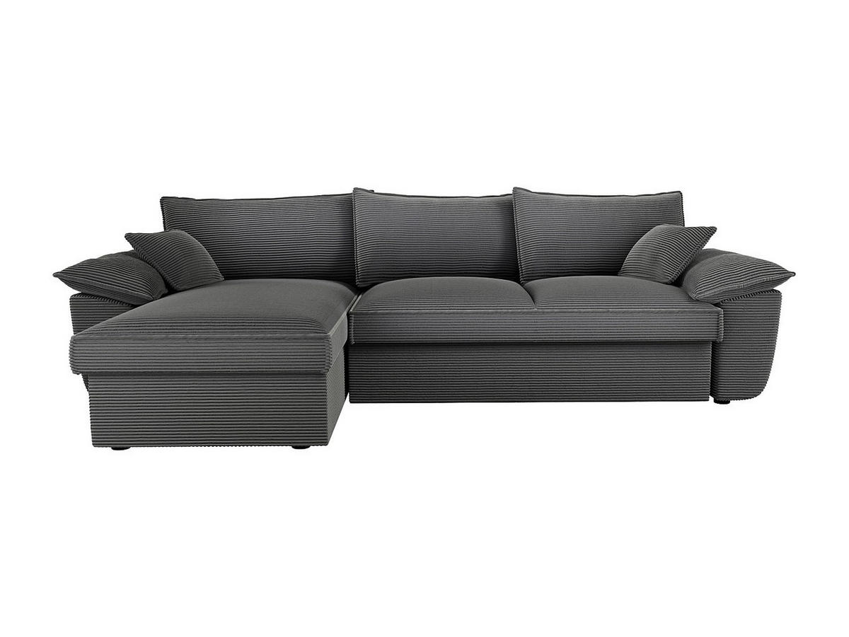ECKSOFA mit Schlaffunktion + Bettkasten - Ecke links - Cord - Dunkelgrau - GUILLERMO - Grau, Textil (257/168cm) - Vente-Unique