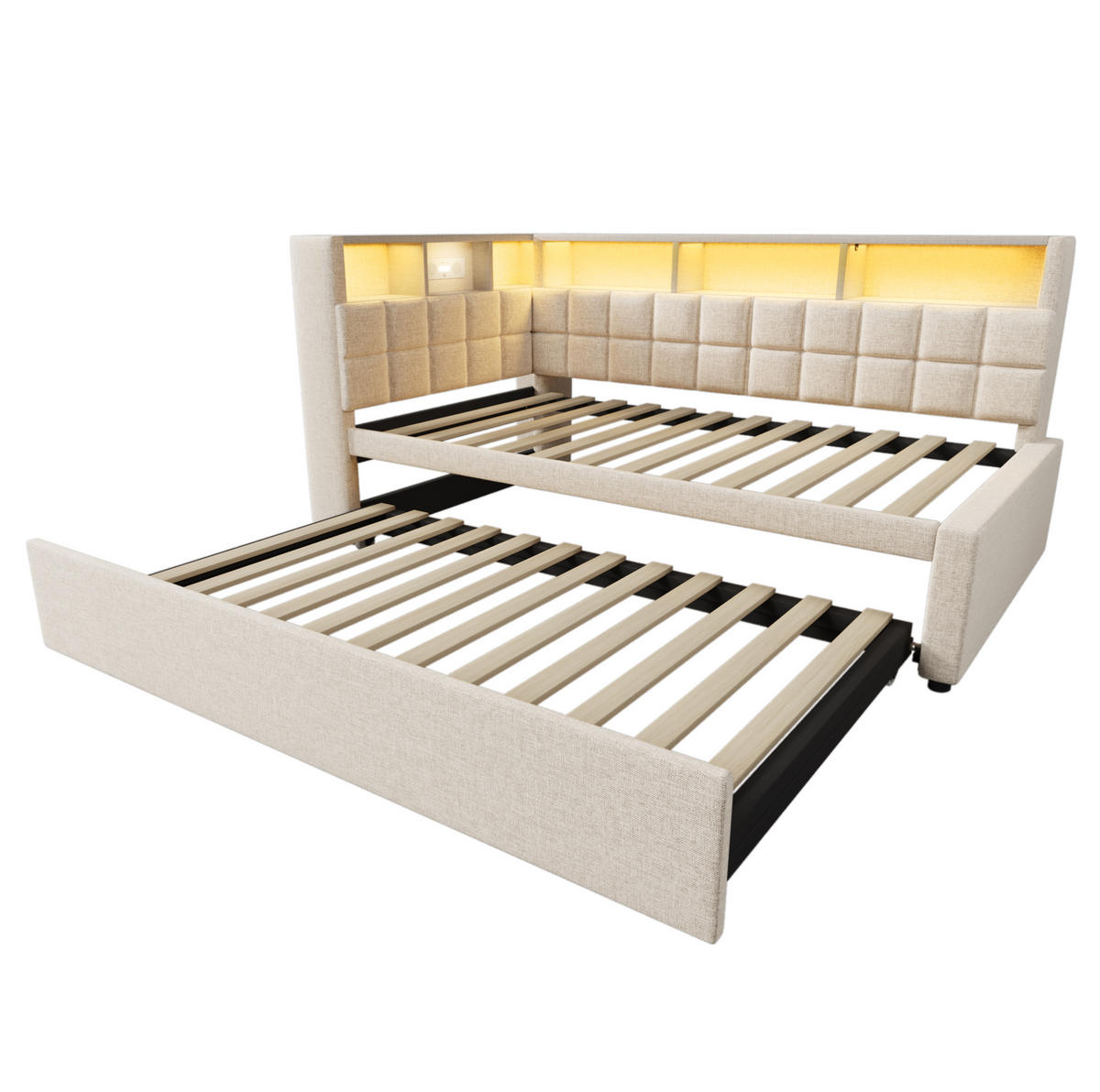 POLSTERBETT 140/200 cm aus PU mit LED USB-Ladestation und Stauraum Schwarz - Schwarz, Kunststoff (140/200cm) - Modenvie