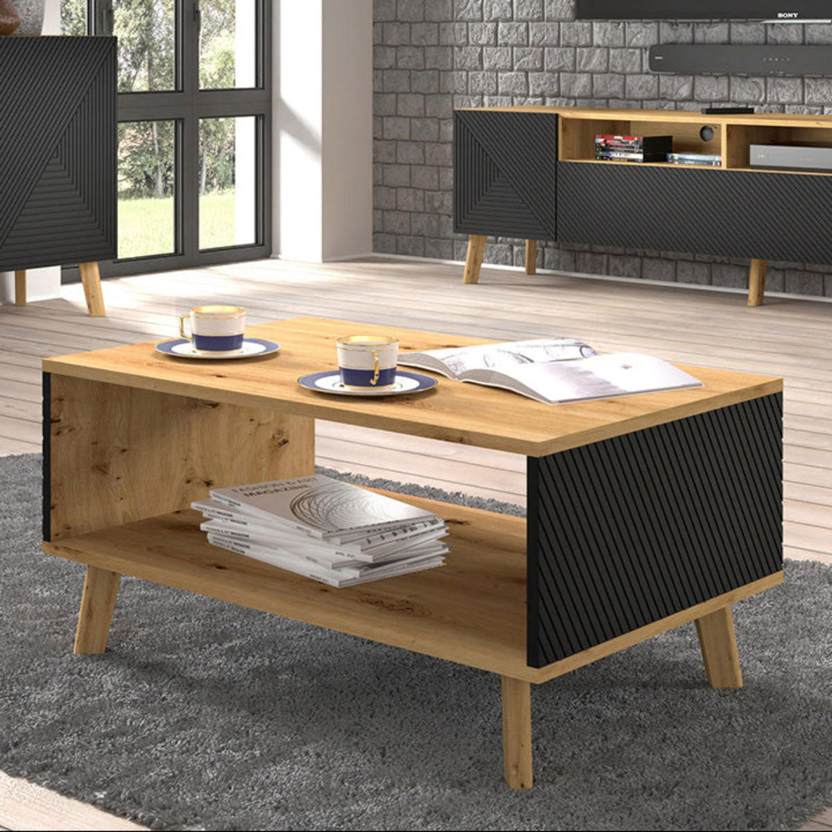 KONFERENČNÍ STOLEK Nexa Dřevo a černá - hnědá, kompozitní dřevo (60/90/45cm) - Petits-meubles