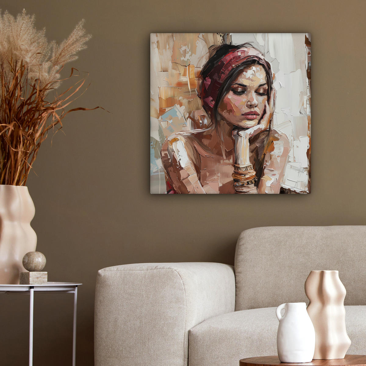 LEINWANDBILD Frau - Lackierung - Porträt - Modern 50x50 cm - Altrosa, Textil (50/50cm) - MuchoWow